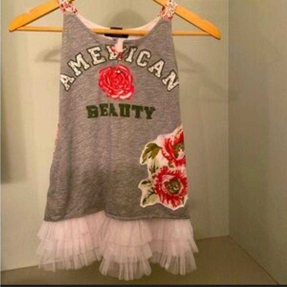 Flowers by Zoe Grey Tank Dress with Pink Floral Appliqués Rare Find